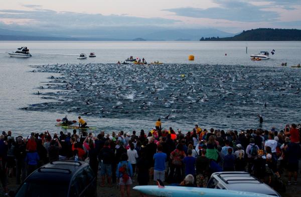 Participants during the swim in the Kellogg's IRONMAN New Zealand in 2010.